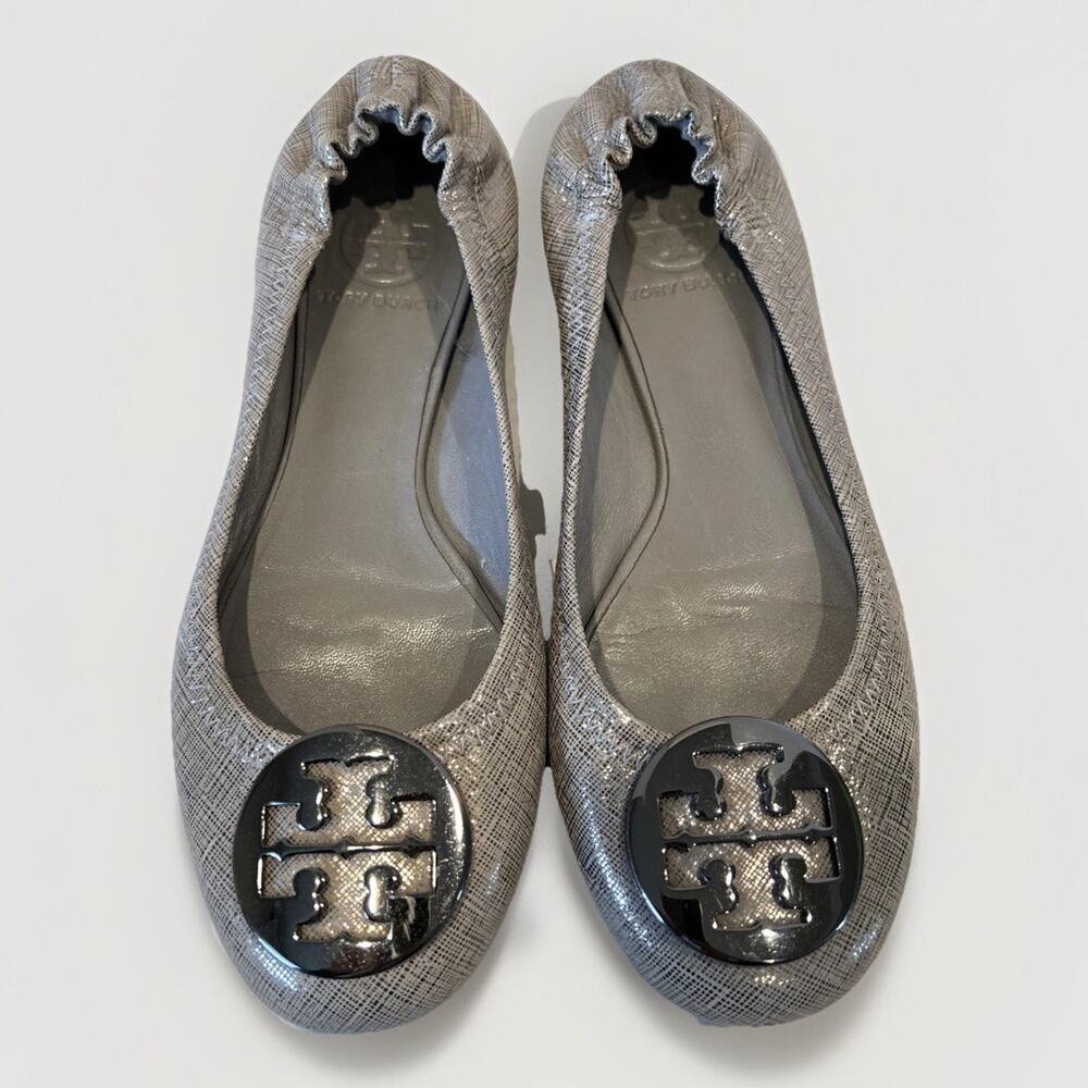 Rare Tory Burch Reva- lurex Silver/Metallic Flats Size 7, VGUC!!!